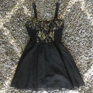 Black & Gold Lace Skater Dress - Urban Outfitters